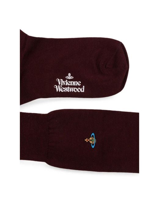 Vivienne Westwood Purple Orb-Embroidered Logo-Print High Socks for men