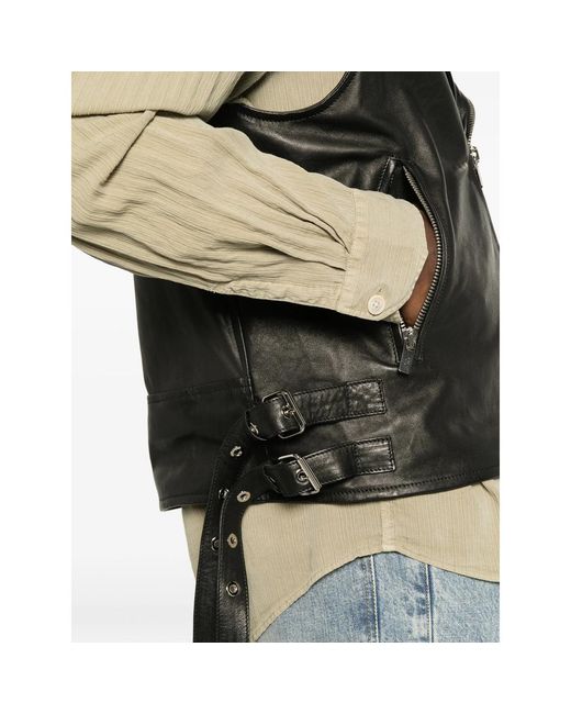 SANTORO Black Biker-Style Leather Jacket for men