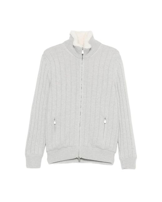 Fileria White Ribbed Zip Cardigan for men