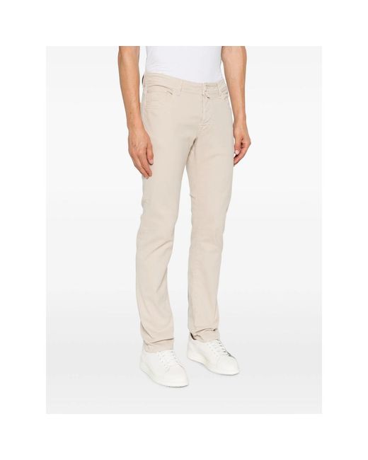Jacob Cohen Natural Nick Logo-Patch Slim-Fit Cotton Trousers for men