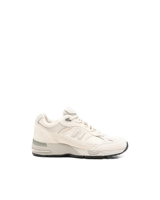 New Balance White 991V1 Crocodile-Effect Panelled Sneakers for men
