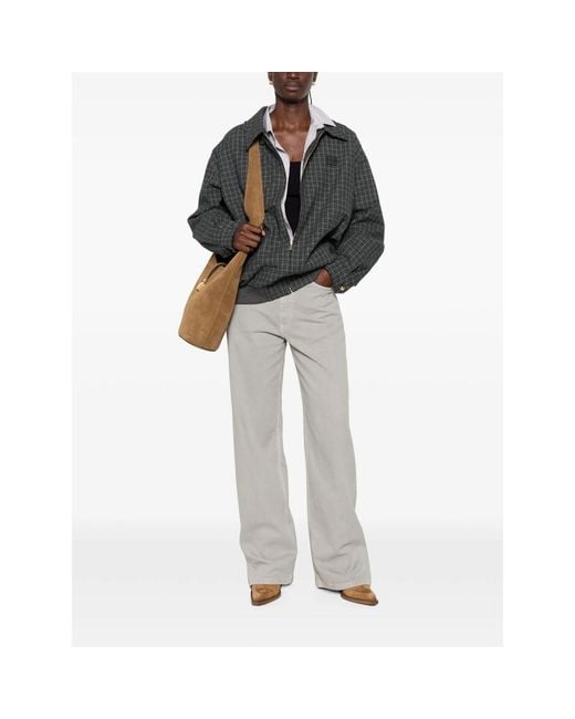 Miu Miu Green Check-Pattern Logo-Patch Jacket