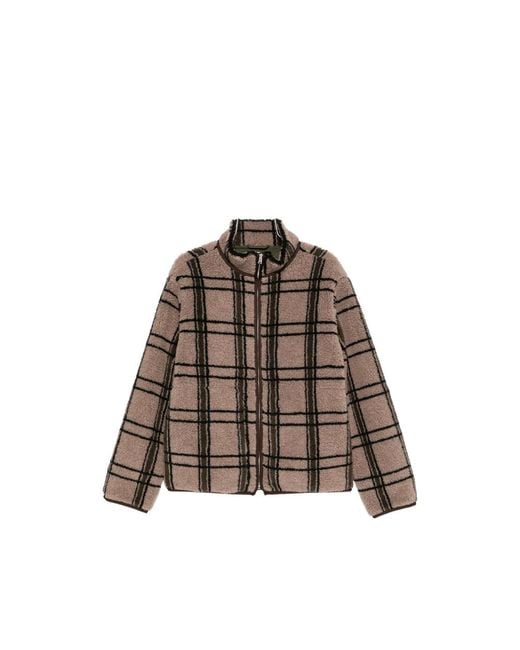 RANRA Brown Check-Pattern Fleece Jacket for men
