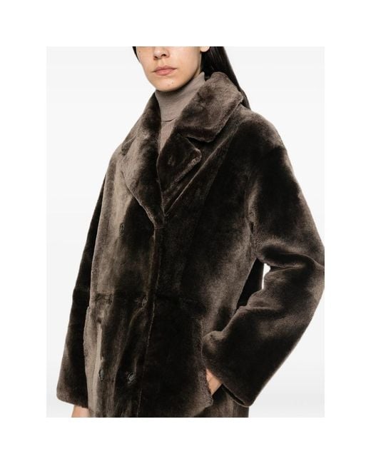 Yves Salomon Black Double-Breasted Shearling Coat