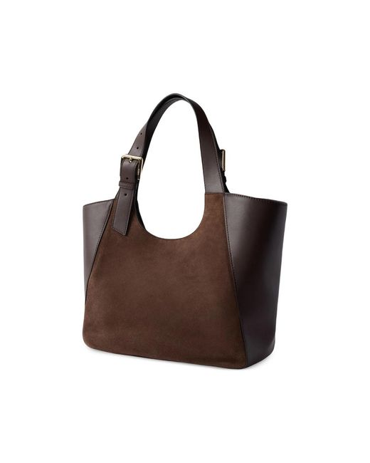 Furla Brown Suede-Panel Leather Tote Bag M
