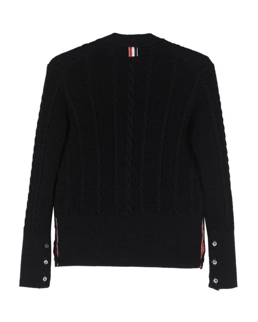 Thom Browne Black Cable-Knit Virgin-Wool Cardigan for men