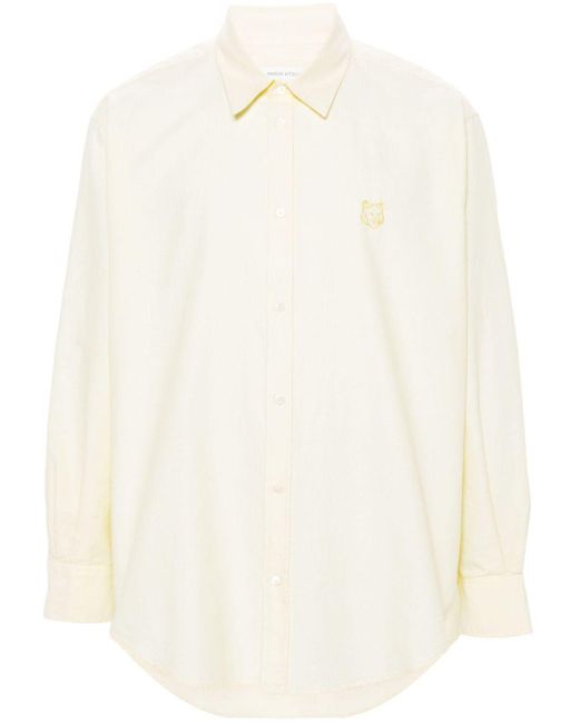 Maison Kitsuné White Contour Fox Head-Embroidery Cotton Shirt for men