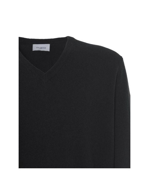 Malo Black V-Neck Cashmere Sweater for men