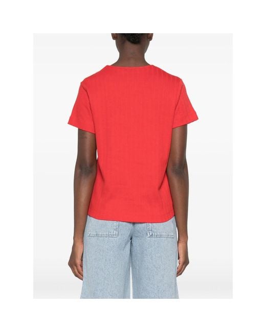 Stine Goya Red Ribbed Bow-Detail T-Shirt