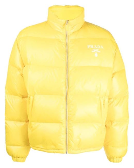 Prada Chest Logo-print Padded Jacket in Yellow for Men | Lyst