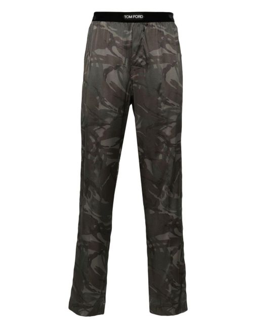 Tom Ford Gray Camouflage Satin Pajama Pants for men