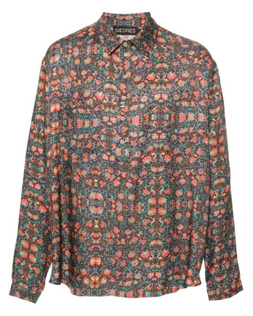 Siedres Brown Graphic-Print Twill Shirt for men
