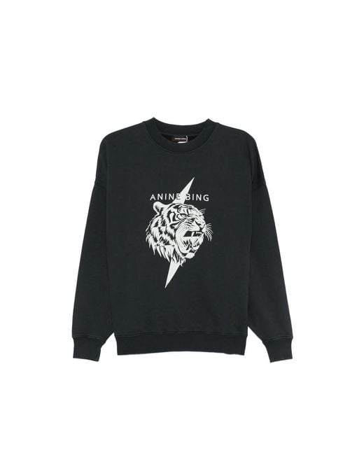 Anine Bing Black Sweatshirt Tiger Graphic