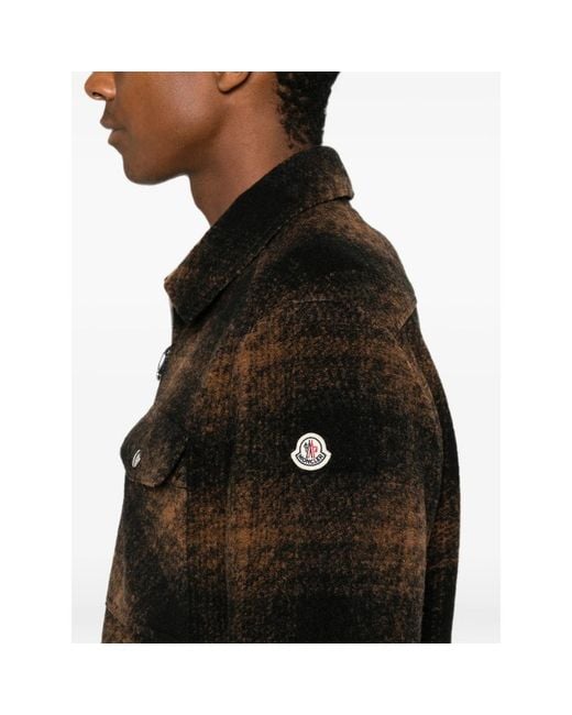 Moncler Black Check-Pattern Zip-Up Overshirt for men