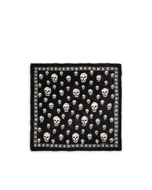 McQueen Black Skull-Print Plissé Scarf