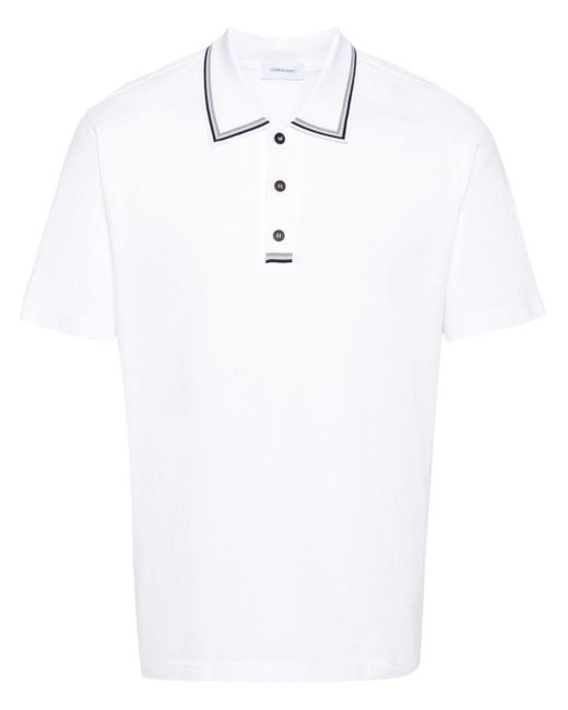 Ferragamo White Embroidered-Logo Polo Shirt for men