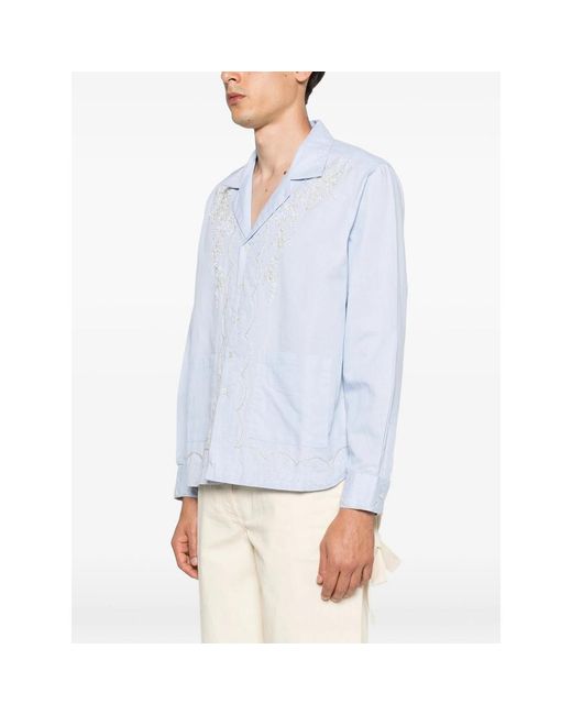 BAZISZT Blue Mord Floral-Embroidered Shirt for men