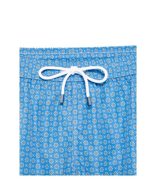 Fedeli Blue Drawstring Print Swim Shorts for men