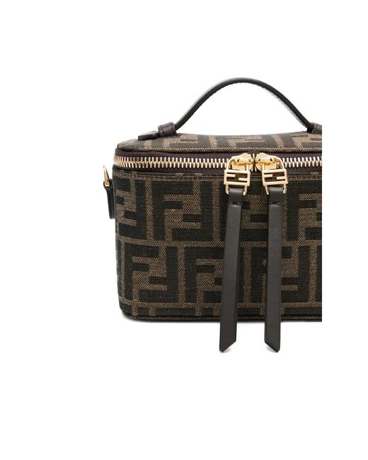 Fendi Black Vanity Ff-Pattern Top-Handle Mini Bag