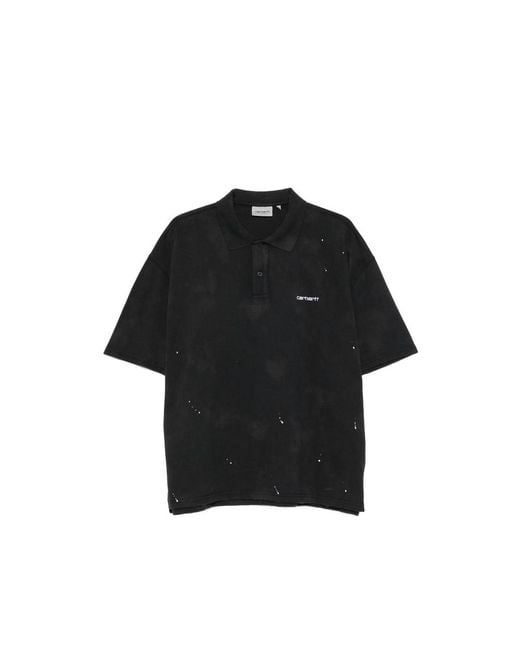 Carhartt Black Paint-Splatter Logo-Embroidered Polo Shirt for men