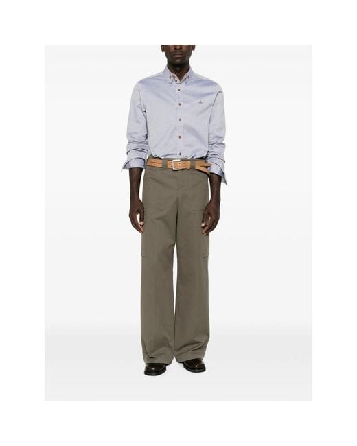 Vivienne Westwood Gray Orb-Embroidered Button-Down Shirt for men