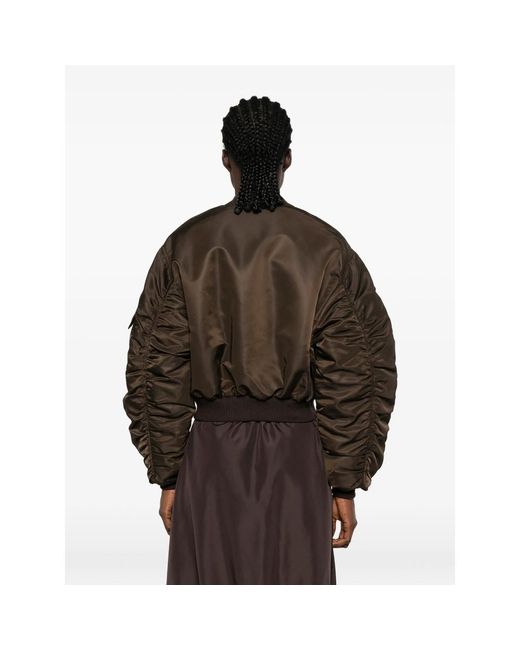 CECILIE BAHNSEN Brown Ruched-Sleeve Cropped Bomber Jacket