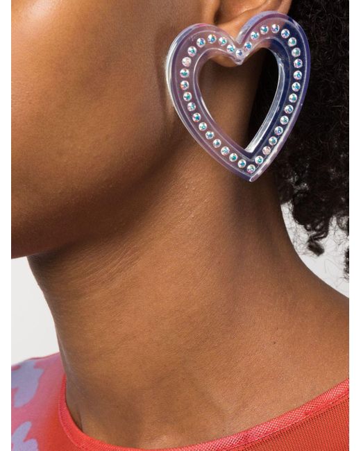 Safsafu White Big Heart Crystal-Embellished Earrings