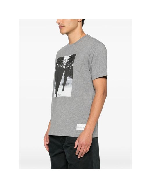 Emporio Armani Gray Graphic Print Crew Neck T-Shirt for men