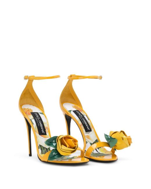 Dolce & Gabbana Metallic Floral-Appliqué Leather Sandals
