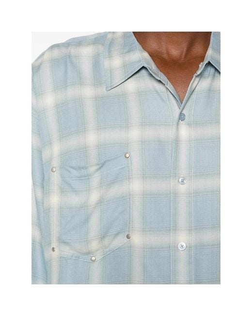 Cole Buxton Blue Check-Pattern Stud-Embellished Shirt for men
