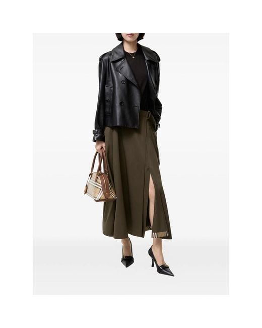 Burberry Green Wool Twill Midi Skirt