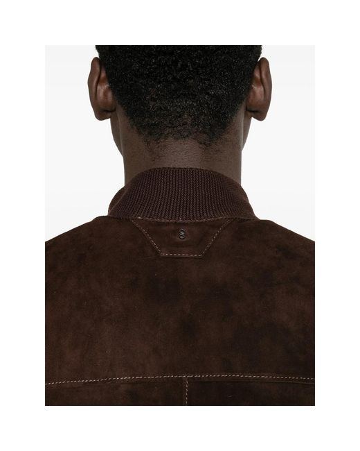 SANTORO Brown Patch-Pocket Suede Jacket for men