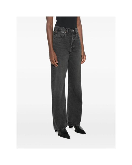 Agolde Black Faded-Effect Wide-Leg Jeans