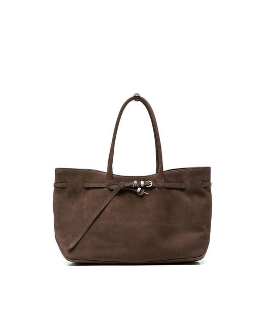 MARGE SHERWOOD Brown Buckle-Detail Suede Tote Bag