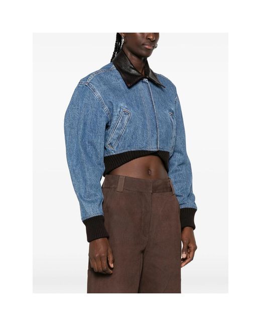 IRO Blue Cropped Contrast-Collar Jacket