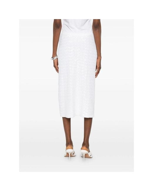 Oseree White Skirt Pearl Sequin