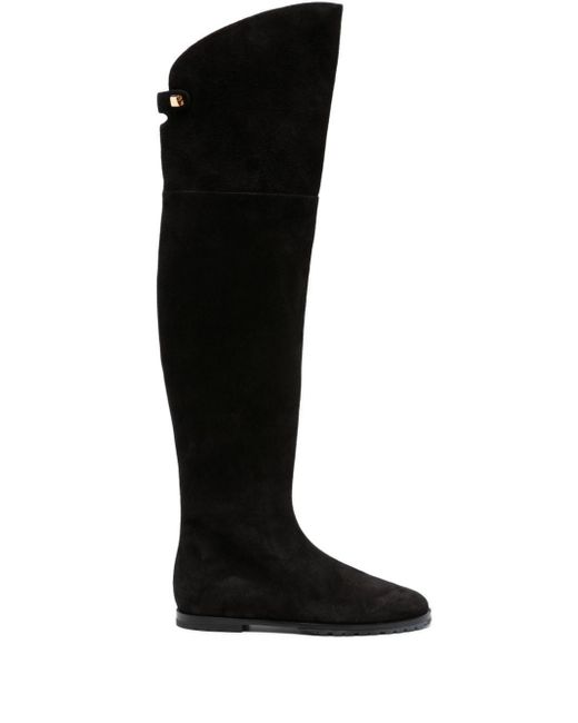 Maison Skorpios Black Stefania Knee-High Suede Boots