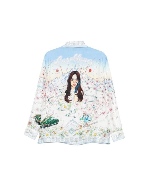 Casablanca Blue Floral-Print Ski-Scene Shirt for men