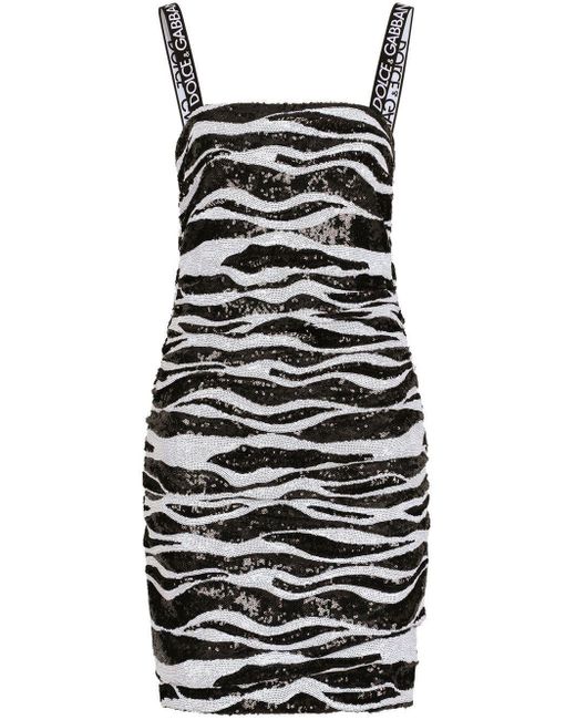 Dolce & Gabbana Silk Sequin-embellished Zebra Print Mini Dress in Black ...