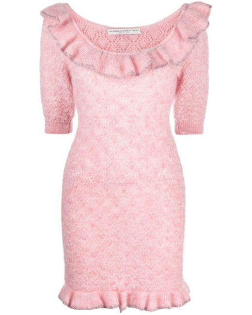 Alessandra Rich Pink Ruffle-trim Knitted Dress