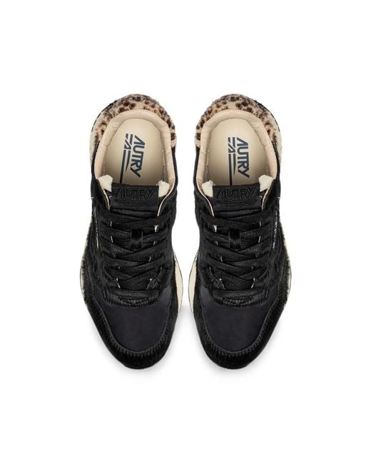 Autry Black Reelwind Low Leopard-Print Pony-Hair Sneakers