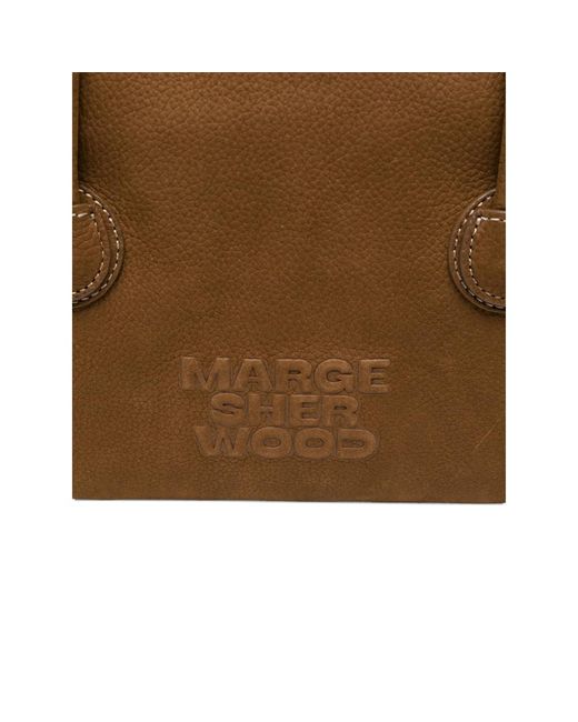 MARGE SHERWOOD Brown Logo-Embossed Calfskin Tote Bag