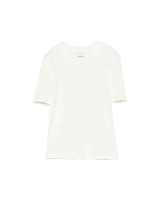 Calvin Klein White Ribbed T-Shirt With Round Neck