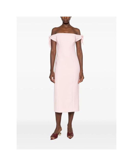 Carolina Herrera Pink Off-Shoulder Bow-Detail Midi Dress
