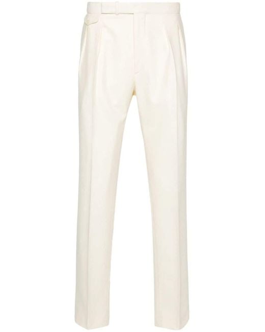 Tagliatore White Wool Tapered Trousers for men