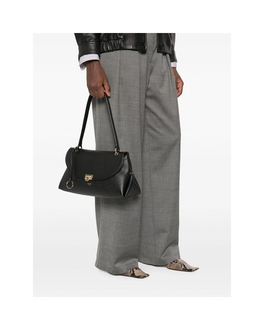 Ferragamo Black Gancini Pebbled Leather Tote Bag