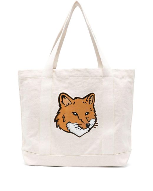 Maison Kitsuné White Fox Head Canvas Tote Bag