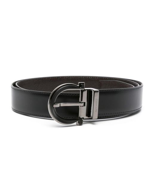 Ferragamo Black Gancini Reversible Leather Belt for men