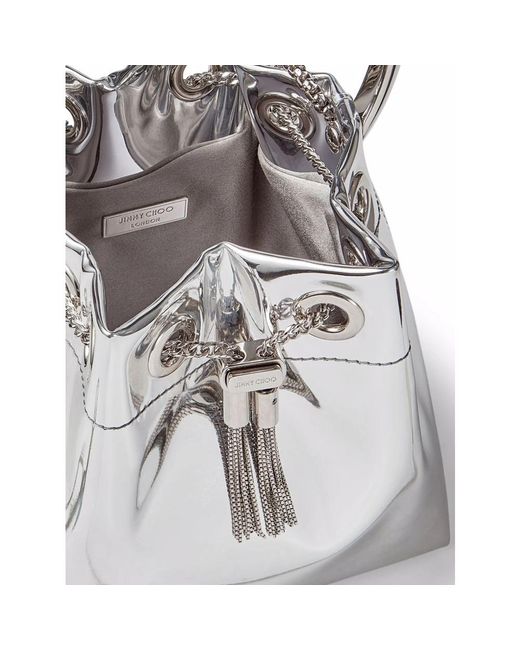 Jimmy Choo Gray Mini Bon Bon Metallic-Effect Bucket Bag