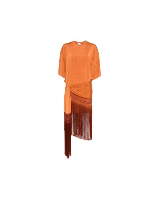 ANDAMANE Orange Azul Fringed T-Shirt Mini Dress
